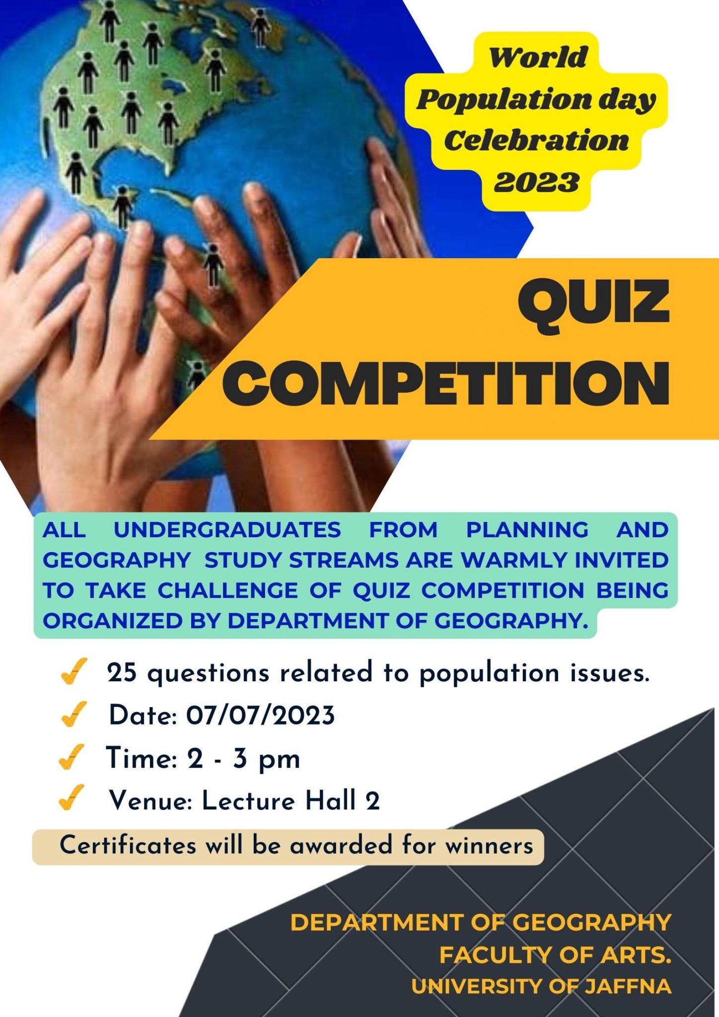 Quiz Competition for World Population Day 2023 Department of Geography